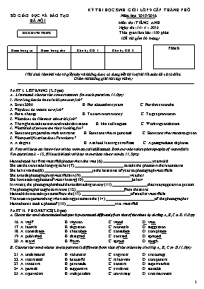 Đề thi chọn học sinh giỏi thành phố môn Tiếng Anh Lớp 9 - Năm học 2015-2016 - Sở giáo dục và đào tạo Hà Nội